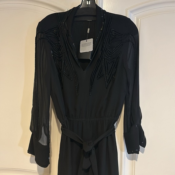 St. John Tonal Beaded Long Sleeve Silk Georgette Gown - Picture 9 of 12